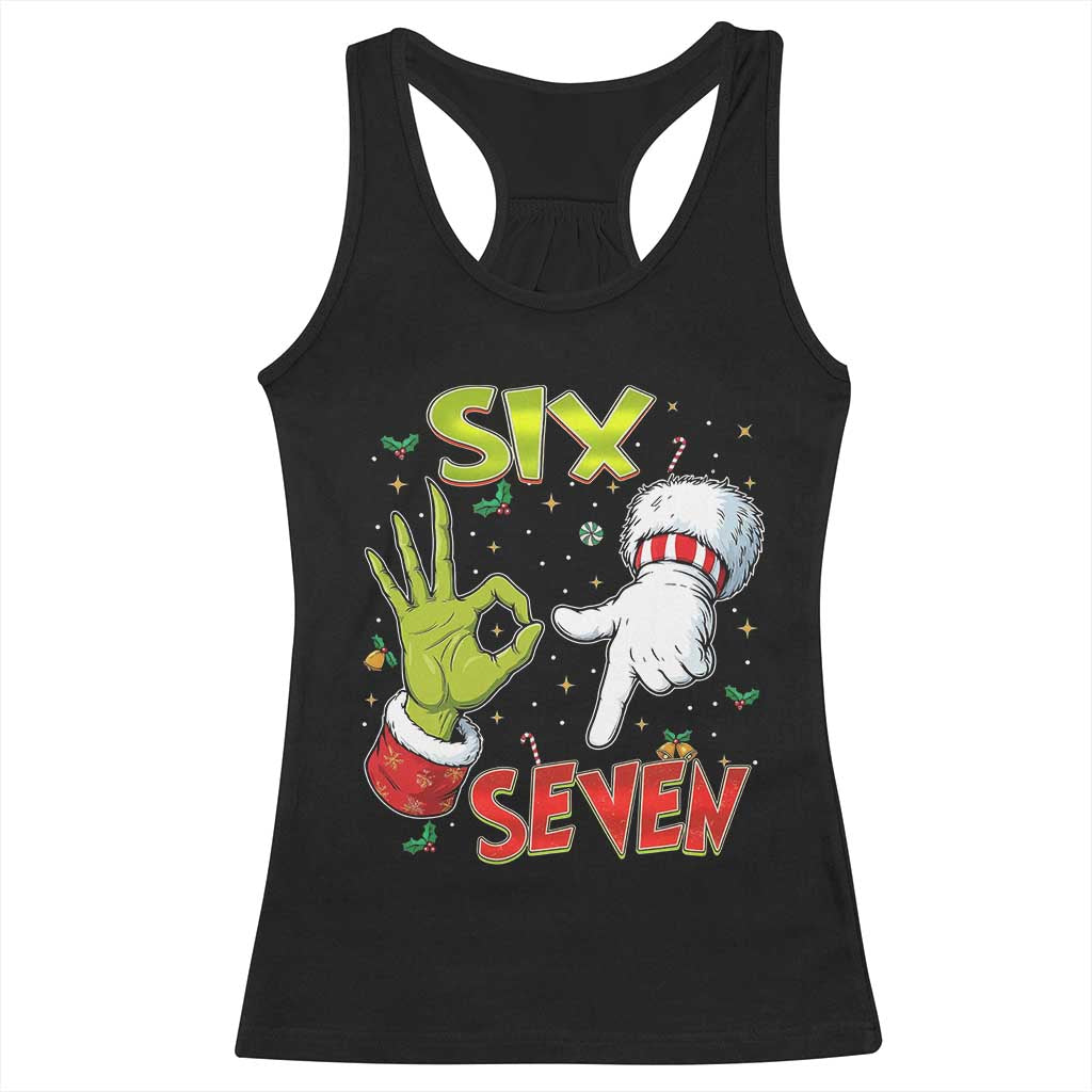 Funny Six Seven Christmas Racerback Tank Top 67 Meme Xmas Santa Elf Hand Gen Alpha - Wonder Print Shop
