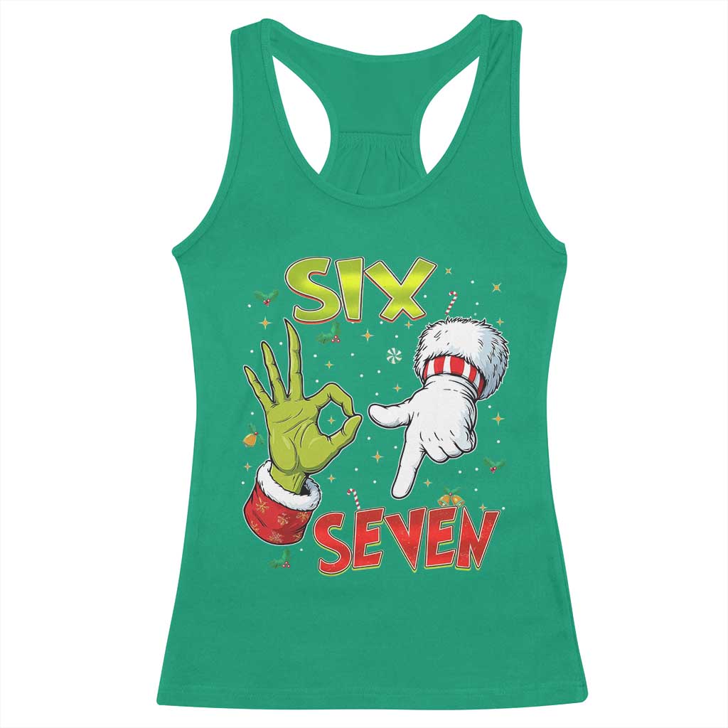 Funny Six Seven Christmas Racerback Tank Top 67 Meme Xmas Santa Elf Hand Gen Alpha - Wonder Print Shop