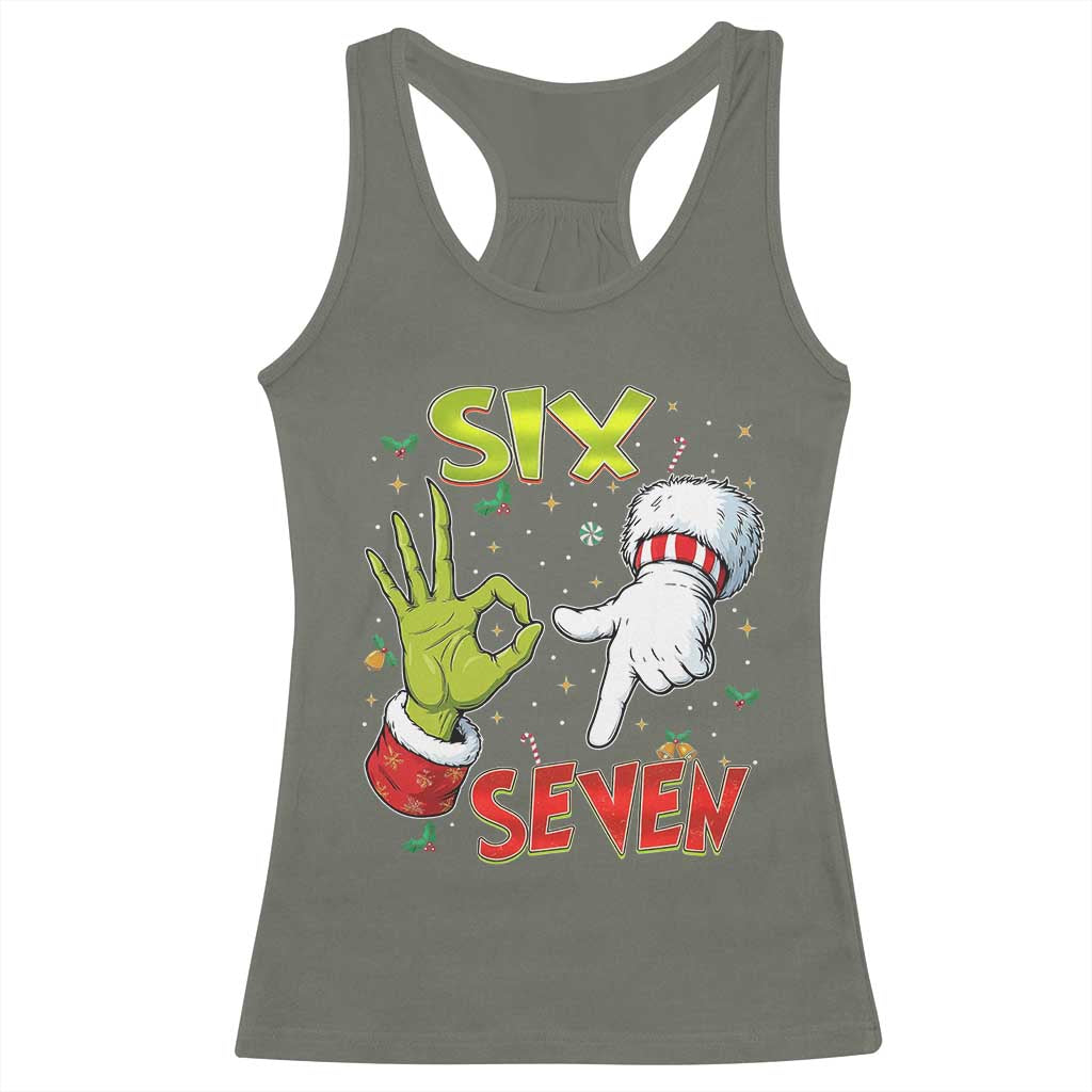 Funny Six Seven Christmas Racerback Tank Top 67 Meme Xmas Santa Elf Hand Gen Alpha - Wonder Print Shop