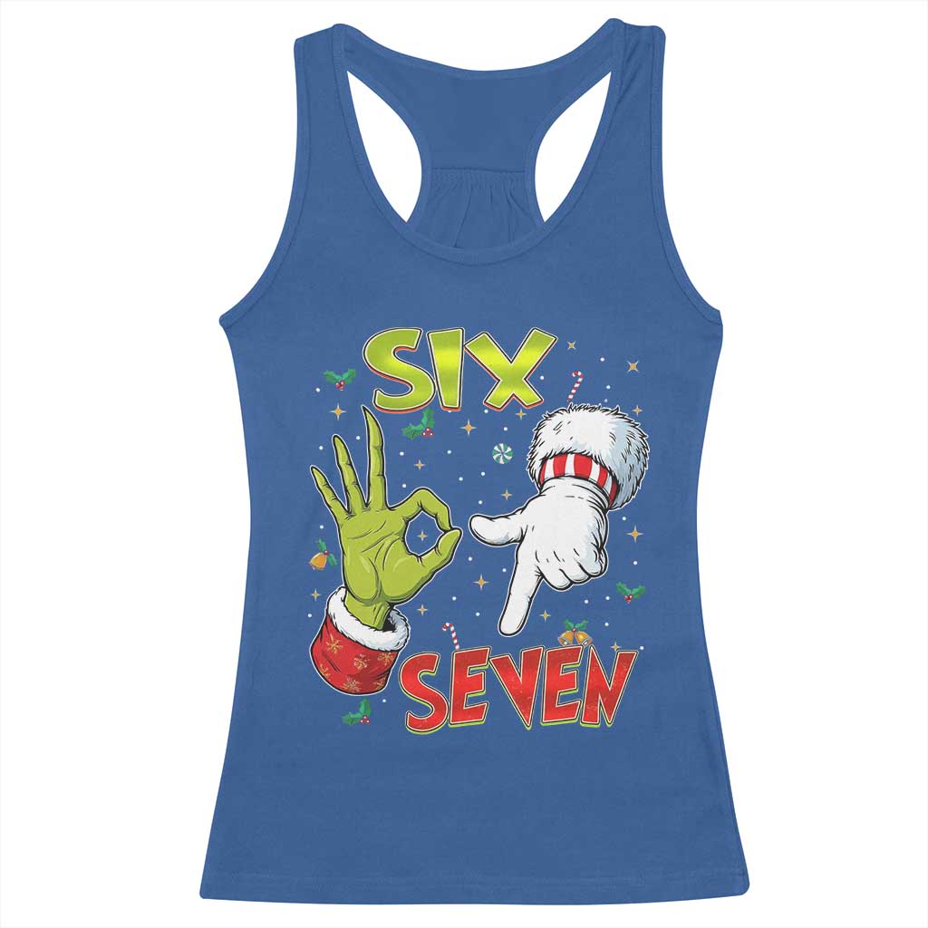 Funny Six Seven Christmas Racerback Tank Top 67 Meme Xmas Santa Elf Hand Gen Alpha - Wonder Print Shop