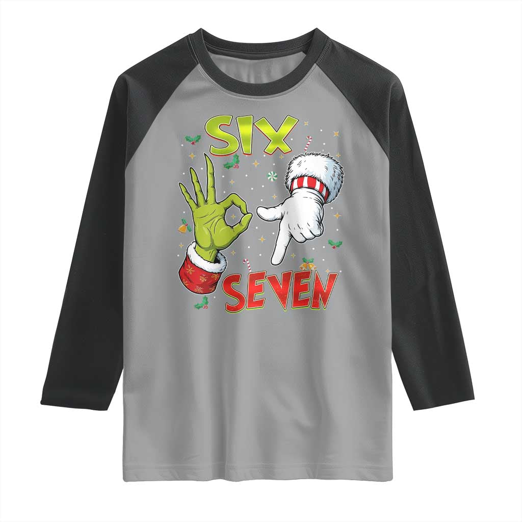 Funny Six Seven Christmas Raglan Shirt 67 Meme Xmas Santa Elf Hand Gen Alpha - Wonder Print Shop