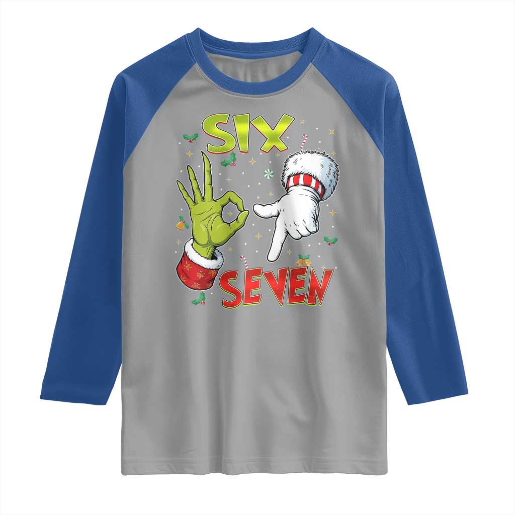 Funny Six Seven Christmas Raglan Shirt 67 Meme Xmas Santa Elf Hand Gen Alpha - Wonder Print Shop