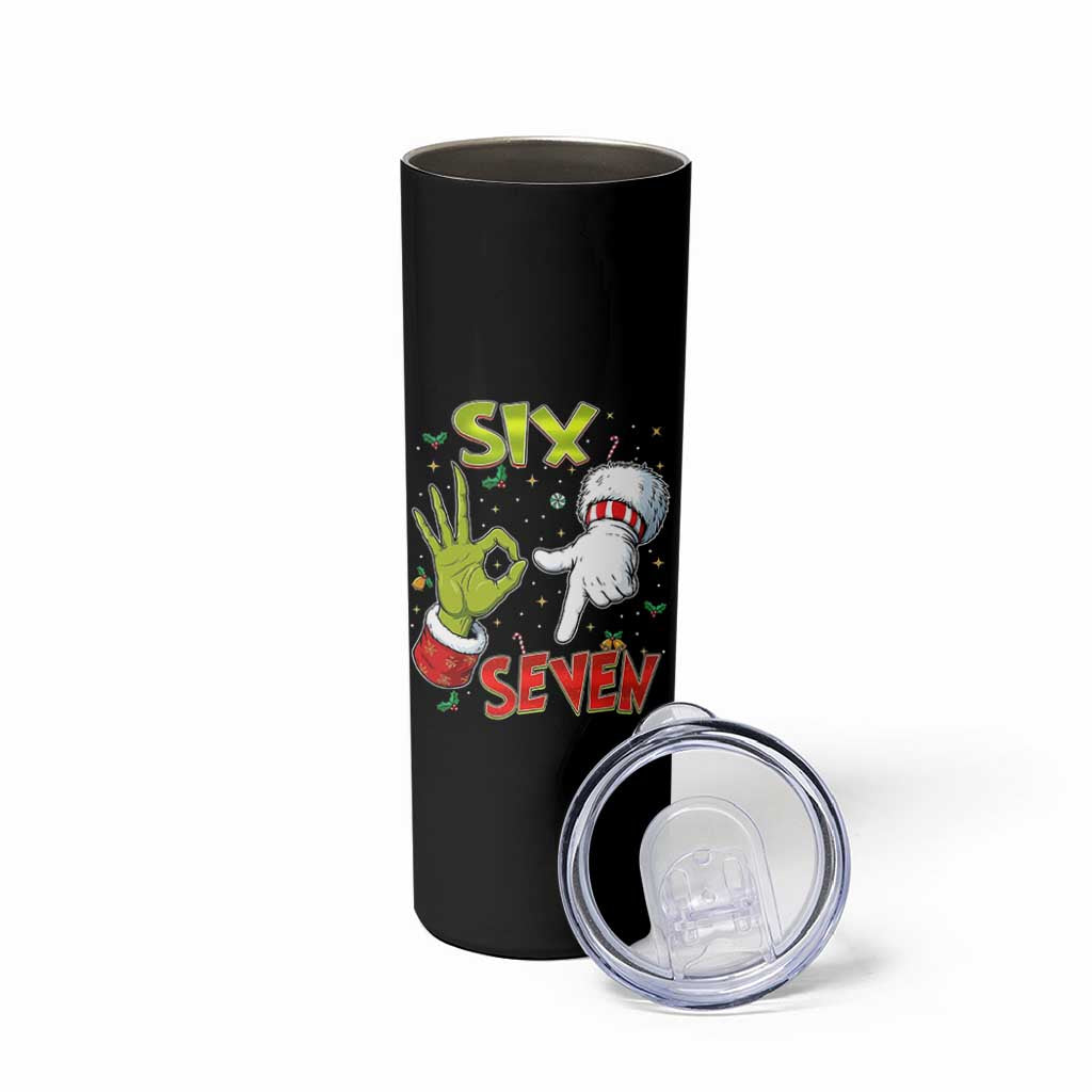 Funny Six Seven Christmas Skinny Tumbler 67 Meme Xmas Santa Elf Hand Gen Alpha - Wonder Print Shop