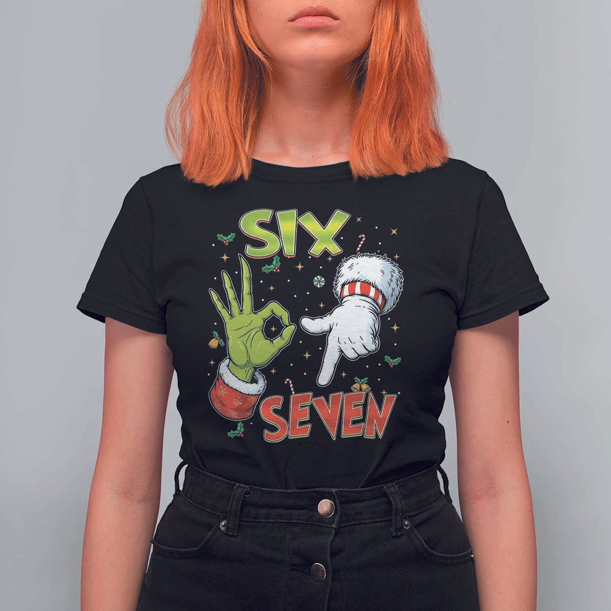Funny Six Seven Christmas T Shirt For Women 67 Meme Xmas Santa Elf Hand Gen Alpha - Wonder Print Shop