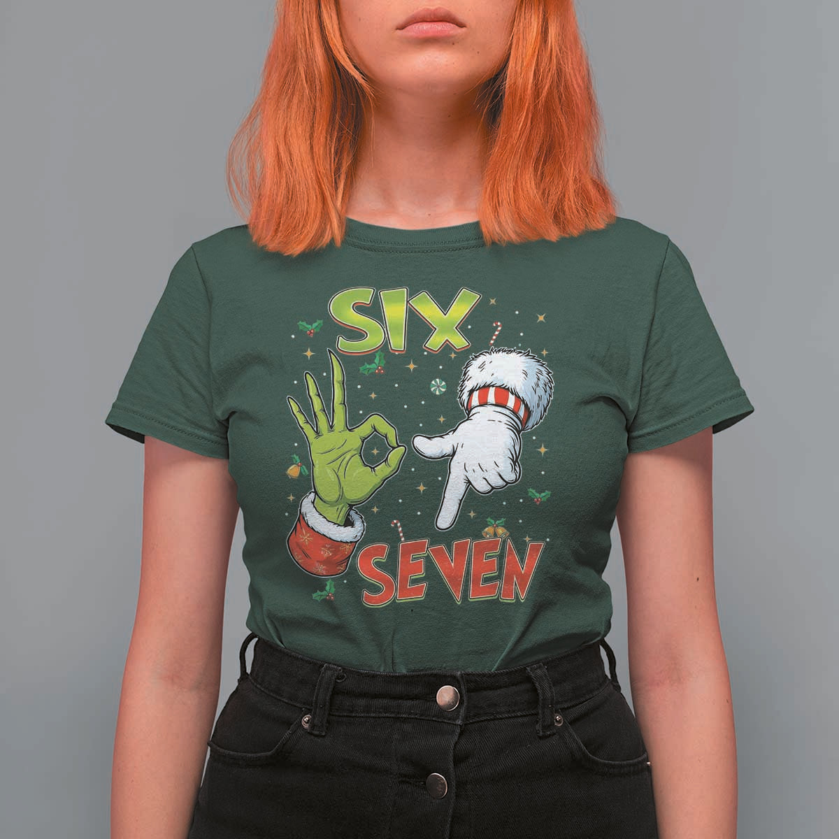 Funny Six Seven Christmas T Shirt For Women 67 Meme Xmas Santa Elf Hand Gen Alpha - Wonder Print Shop