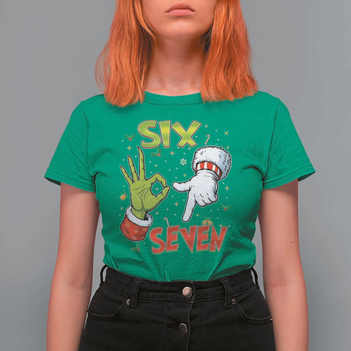 Funny Six Seven Christmas T Shirt For Women 67 Meme Xmas Santa Elf Hand Gen Alpha - Wonder Print Shop