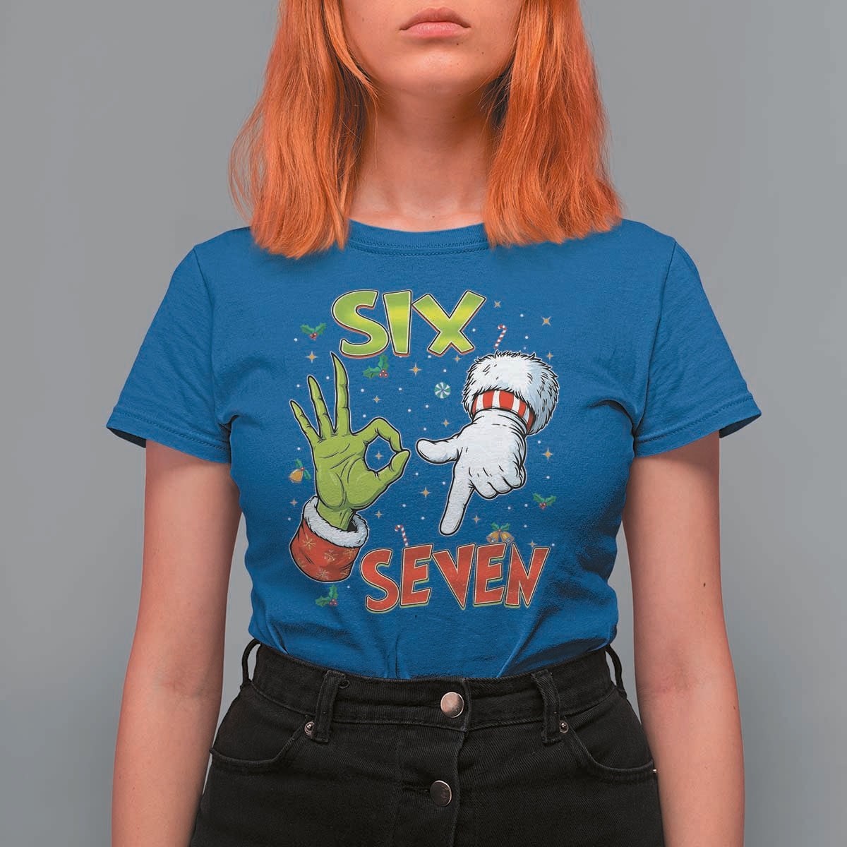 Funny Six Seven Christmas T Shirt For Women 67 Meme Xmas Santa Elf Hand Gen Alpha - Wonder Print Shop