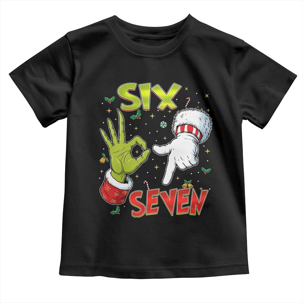 Funny Six Seven Christmas Toddler T Shirt 67 Meme Xmas Santa Elf Hand Gen Alpha - Wonder Print Shop