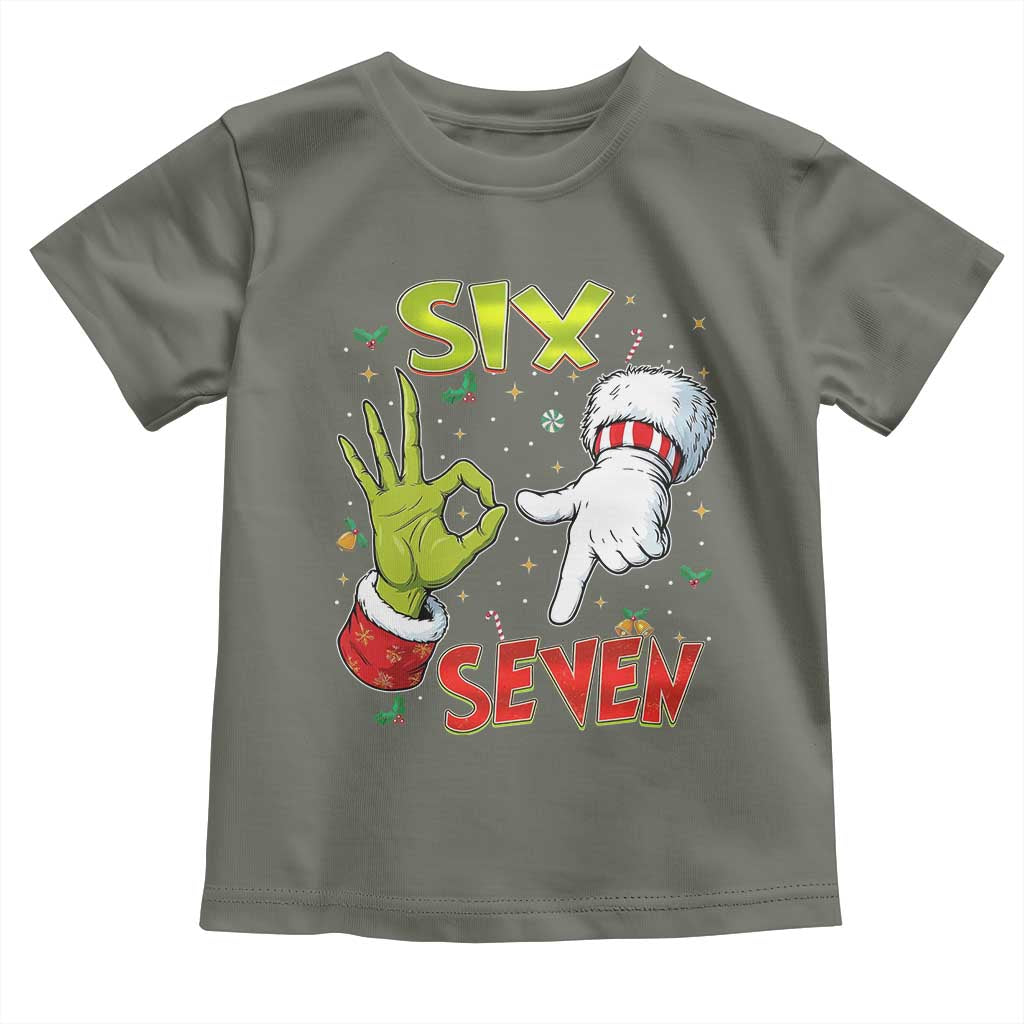 Funny Six Seven Christmas Toddler T Shirt 67 Meme Xmas Santa Elf Hand Gen Alpha - Wonder Print Shop