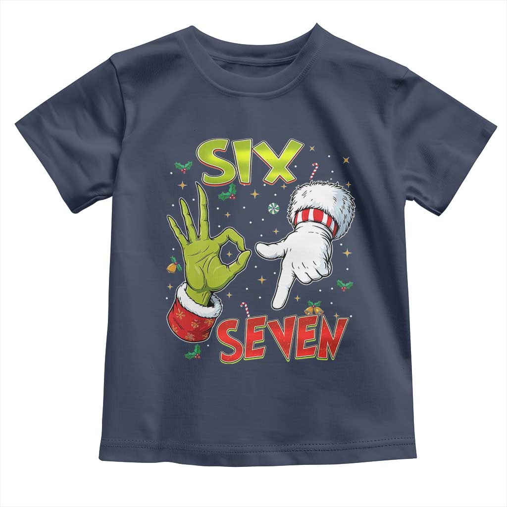 Funny Six Seven Christmas Toddler T Shirt 67 Meme Xmas Santa Elf Hand Gen Alpha - Wonder Print Shop