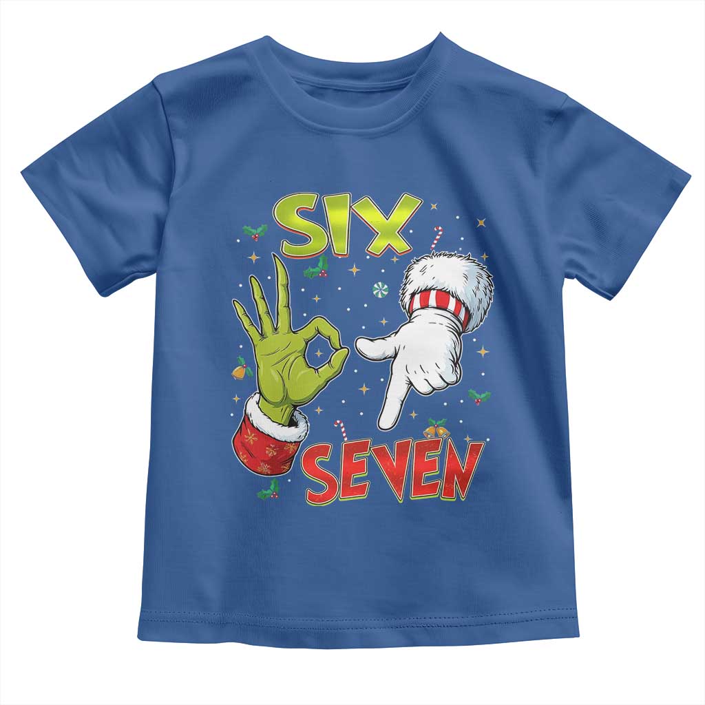 Funny Six Seven Christmas Toddler T Shirt 67 Meme Xmas Santa Elf Hand Gen Alpha - Wonder Print Shop