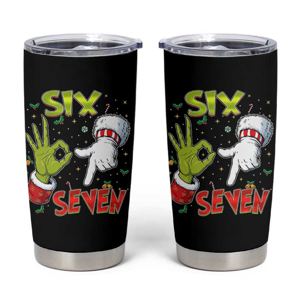 Funny Six Seven Christmas Tumbler Cup 67 Meme Xmas Santa Elf Hand Gen Alpha - Wonder Print Shop
