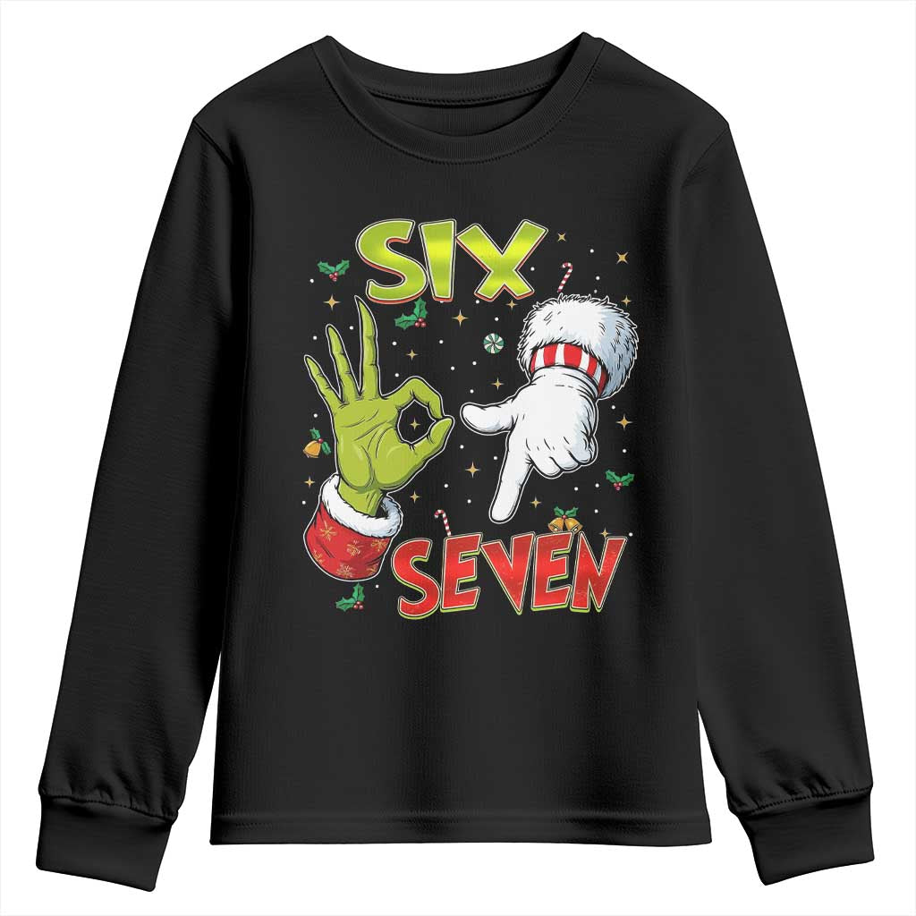 Funny Six Seven Christmas Youth Sweatshirt 67 Meme Xmas Santa Elf Hand Gen Alpha - Wonder Print Shop