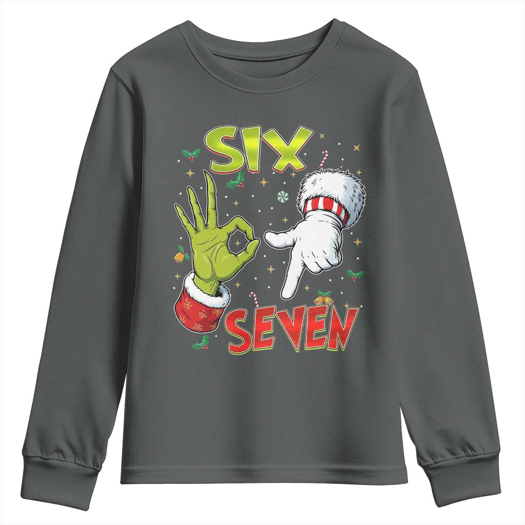 Funny Six Seven Christmas Youth Sweatshirt 67 Meme Xmas Santa Elf Hand Gen Alpha - Wonder Print Shop