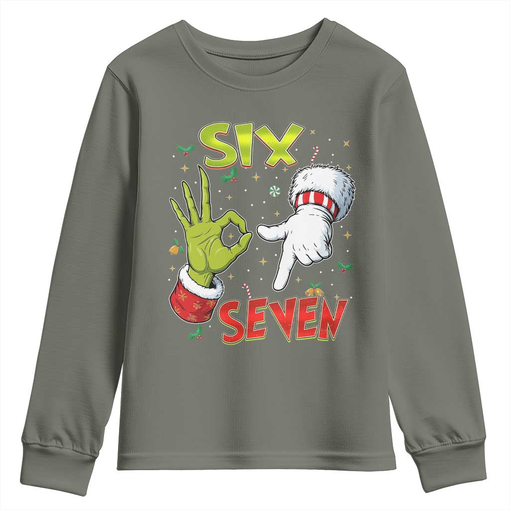Funny Six Seven Christmas Youth Sweatshirt 67 Meme Xmas Santa Elf Hand Gen Alpha - Wonder Print Shop