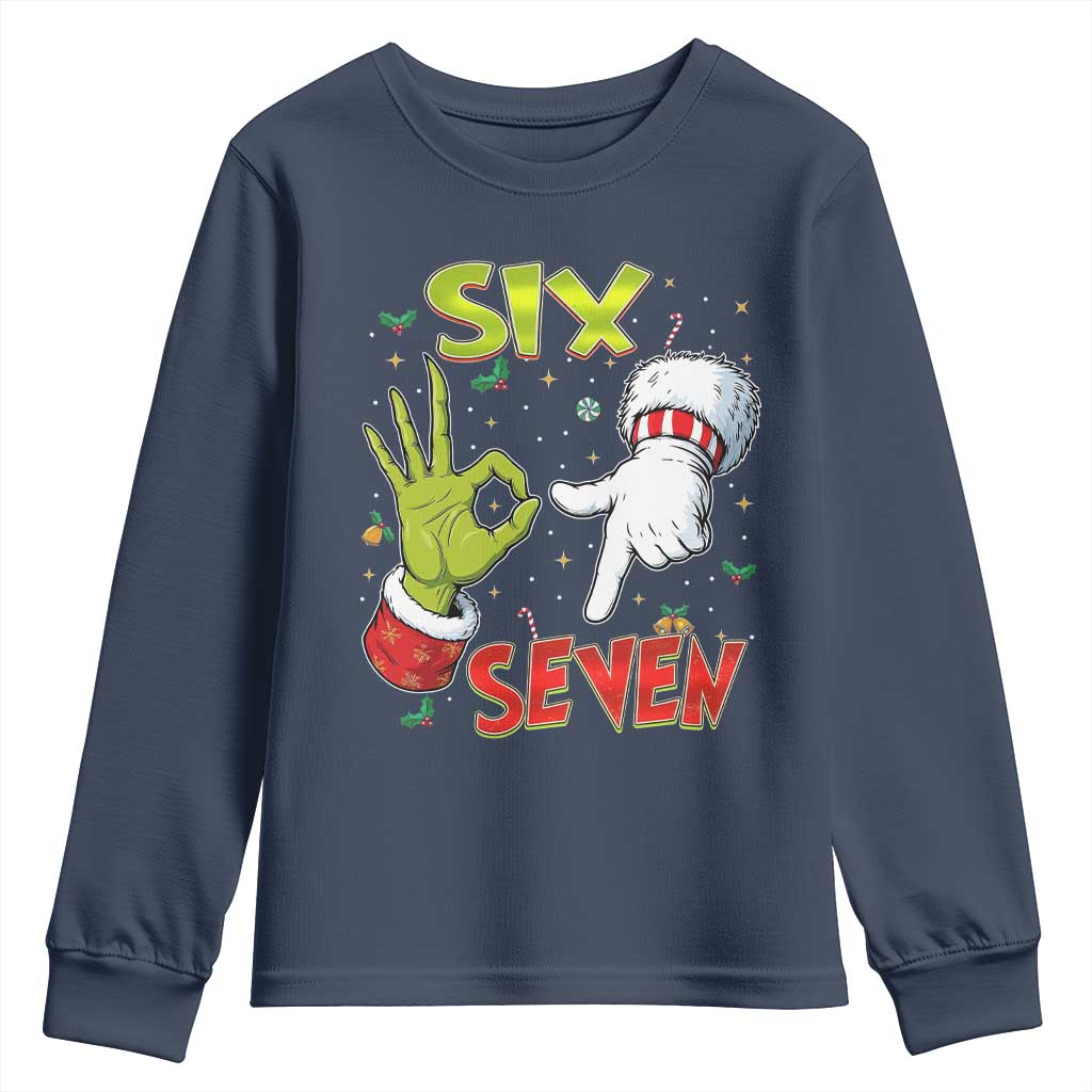 Funny Six Seven Christmas Youth Sweatshirt 67 Meme Xmas Santa Elf Hand Gen Alpha - Wonder Print Shop