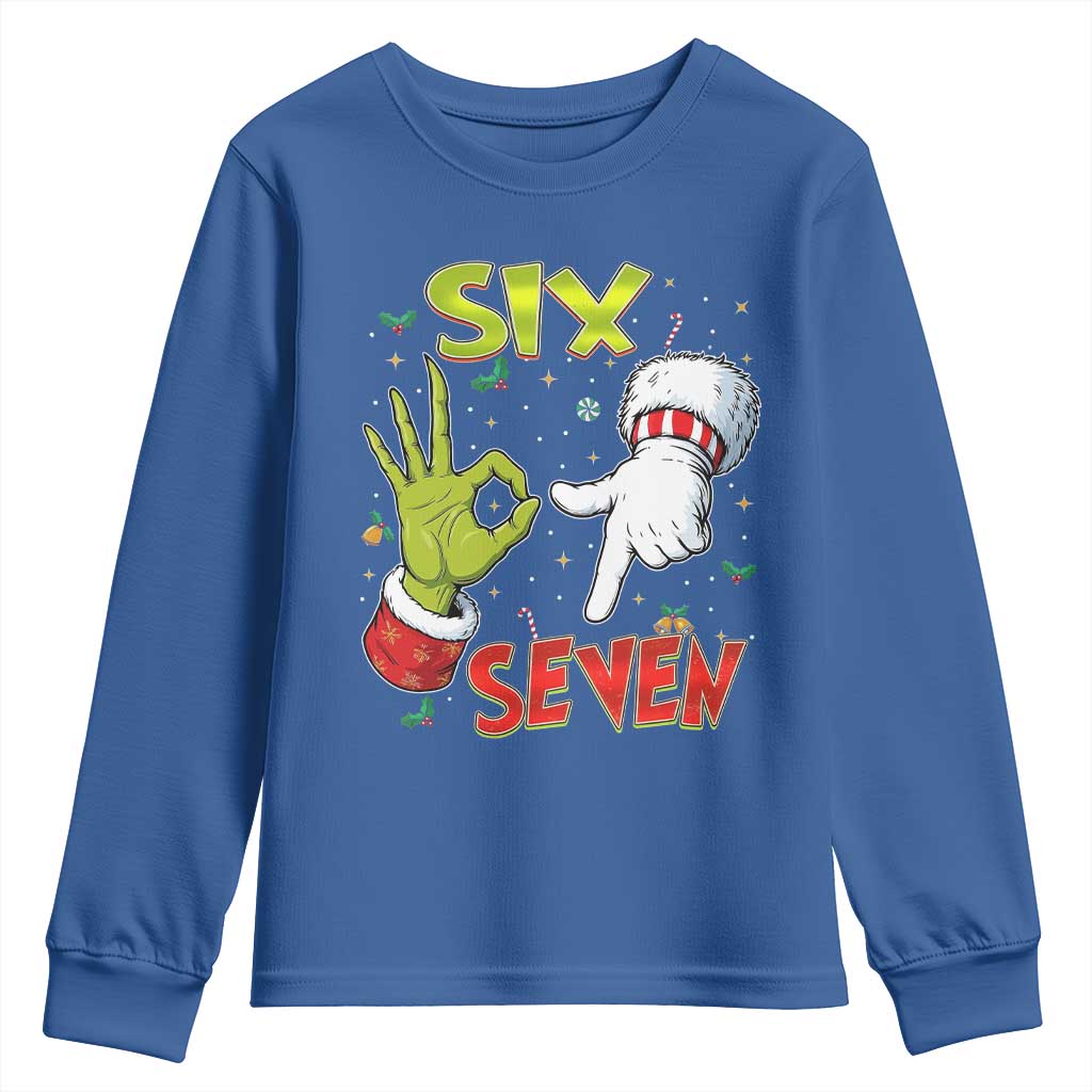 Funny Six Seven Christmas Youth Sweatshirt 67 Meme Xmas Santa Elf Hand Gen Alpha - Wonder Print Shop