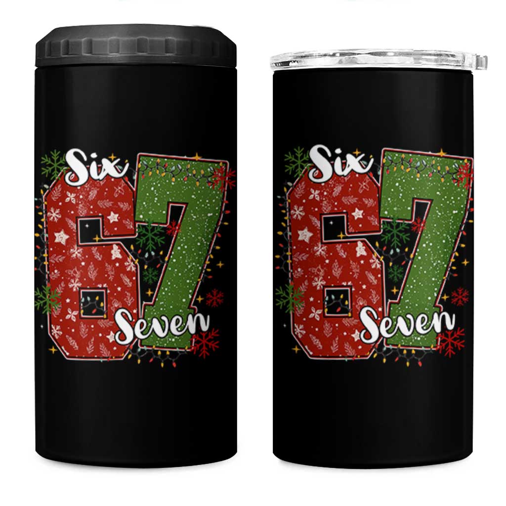 67 Christmas 4 in 1 Can Cooler Tumbler Funny Six Seven Meme Gen Alpha Slang Snowflake - Wonder Print Shop