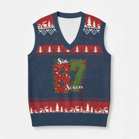 67 Xmas V-Neck Knit Sweater Vest Funny Six Seven Meme Gen Alpha Slang Snowflake - Wonder Print Shop