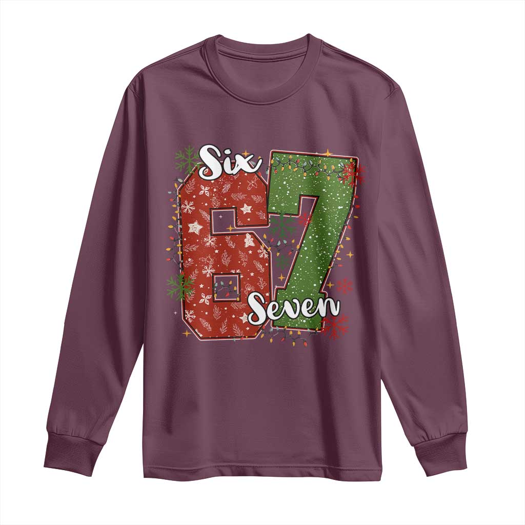 67 Christmas Long Sleeve Shirt Funny Six Seven Meme Gen Alpha Slang Snowflake - Wonder Print Shop
