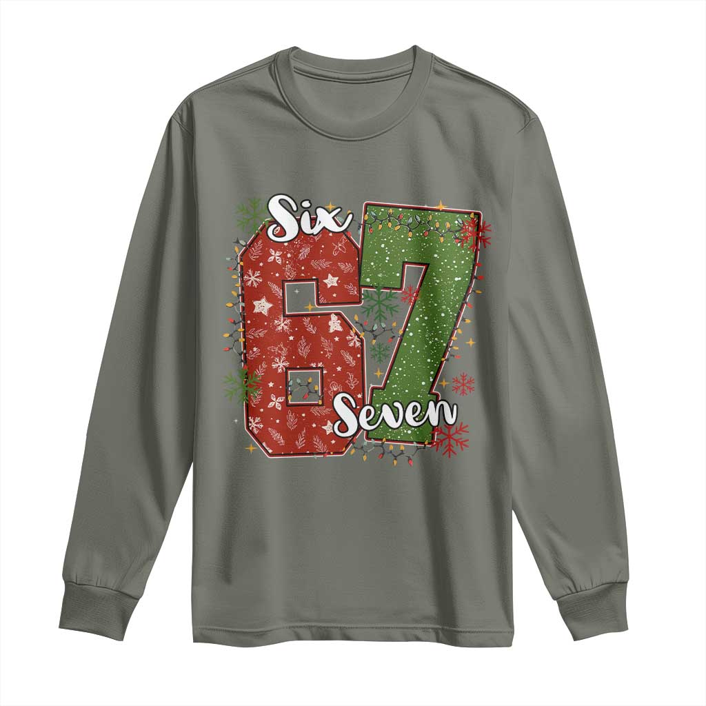 67 Christmas Long Sleeve Shirt Funny Six Seven Meme Gen Alpha Slang Snowflake - Wonder Print Shop