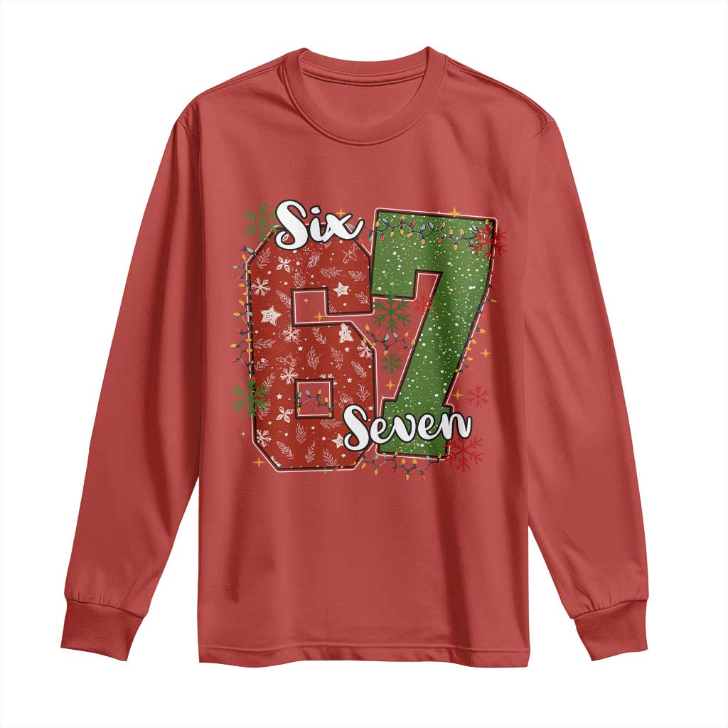 67 Christmas Long Sleeve Shirt Funny Six Seven Meme Gen Alpha Slang Snowflake - Wonder Print Shop