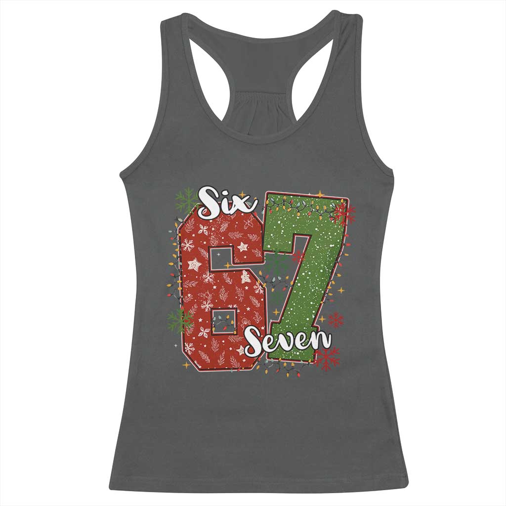 67 Christmas Racerback Tank Top Funny Six Seven Meme Gen Alpha Slang Snowflake - Wonder Print Shop
