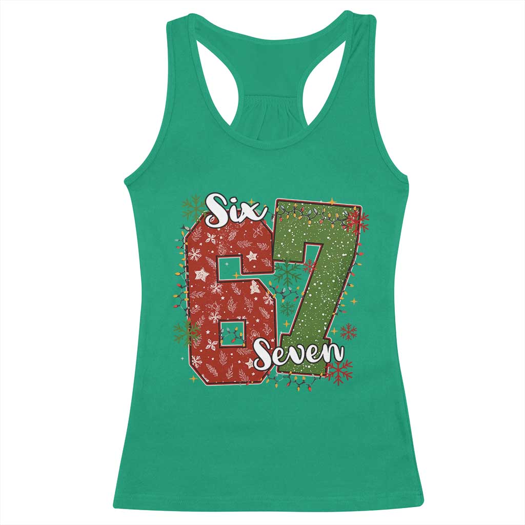 67 Christmas Racerback Tank Top Funny Six Seven Meme Gen Alpha Slang Snowflake - Wonder Print Shop