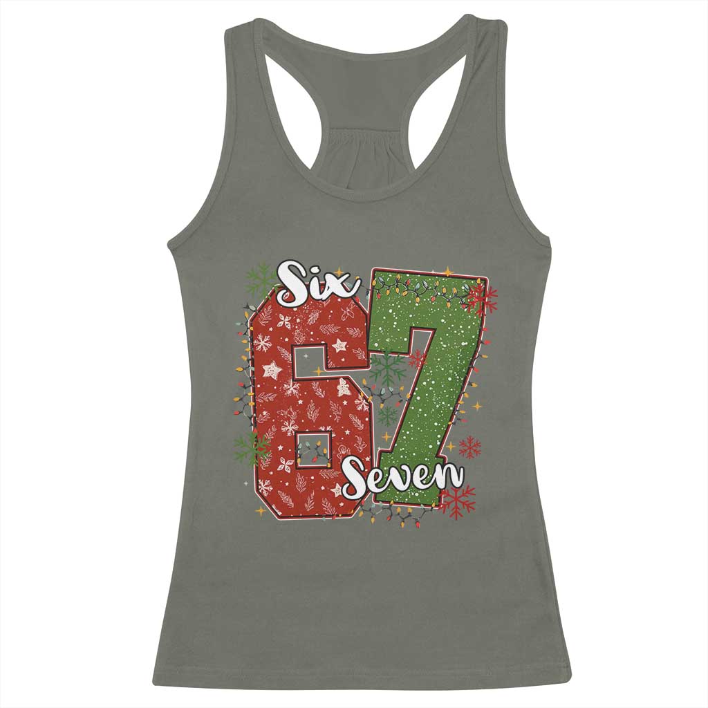 67 Christmas Racerback Tank Top Funny Six Seven Meme Gen Alpha Slang Snowflake - Wonder Print Shop
