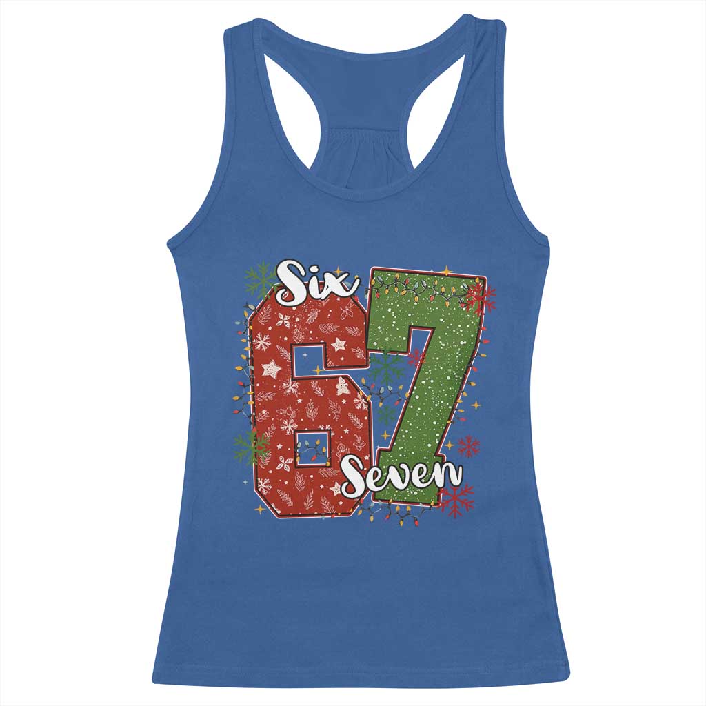 67 Christmas Racerback Tank Top Funny Six Seven Meme Gen Alpha Slang Snowflake - Wonder Print Shop