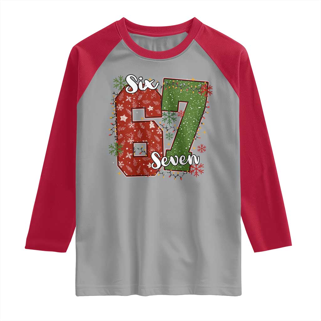 67 Christmas Raglan Shirt Funny Six Seven Meme Gen Alpha Slang Snowflake - Wonder Print Shop