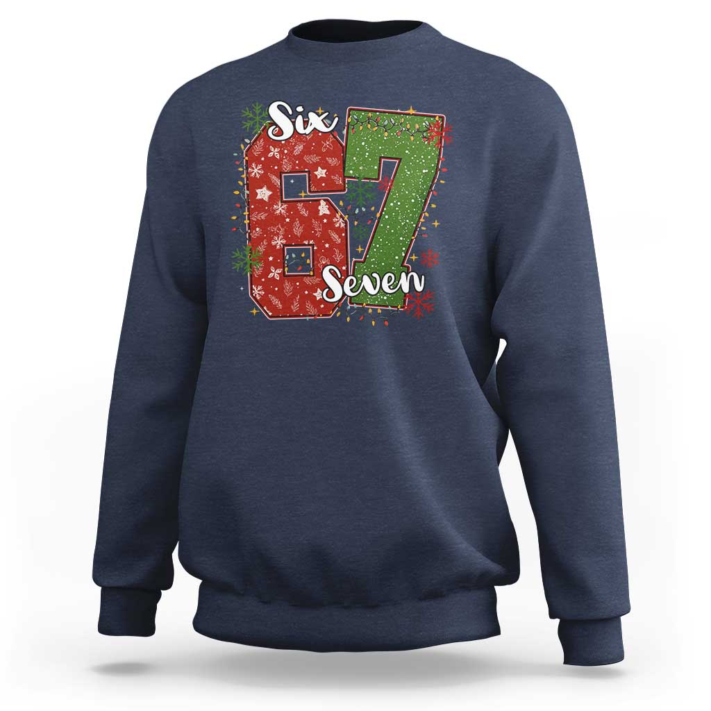 67 Christmas Sweatshirt Funny Six Seven Meme Gen Alpha Slang Snowflake - Wonder Print Shop