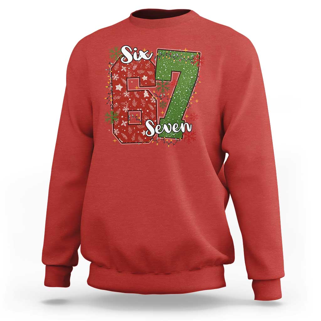 67 Christmas Sweatshirt Funny Six Seven Meme Gen Alpha Slang Snowflake - Wonder Print Shop