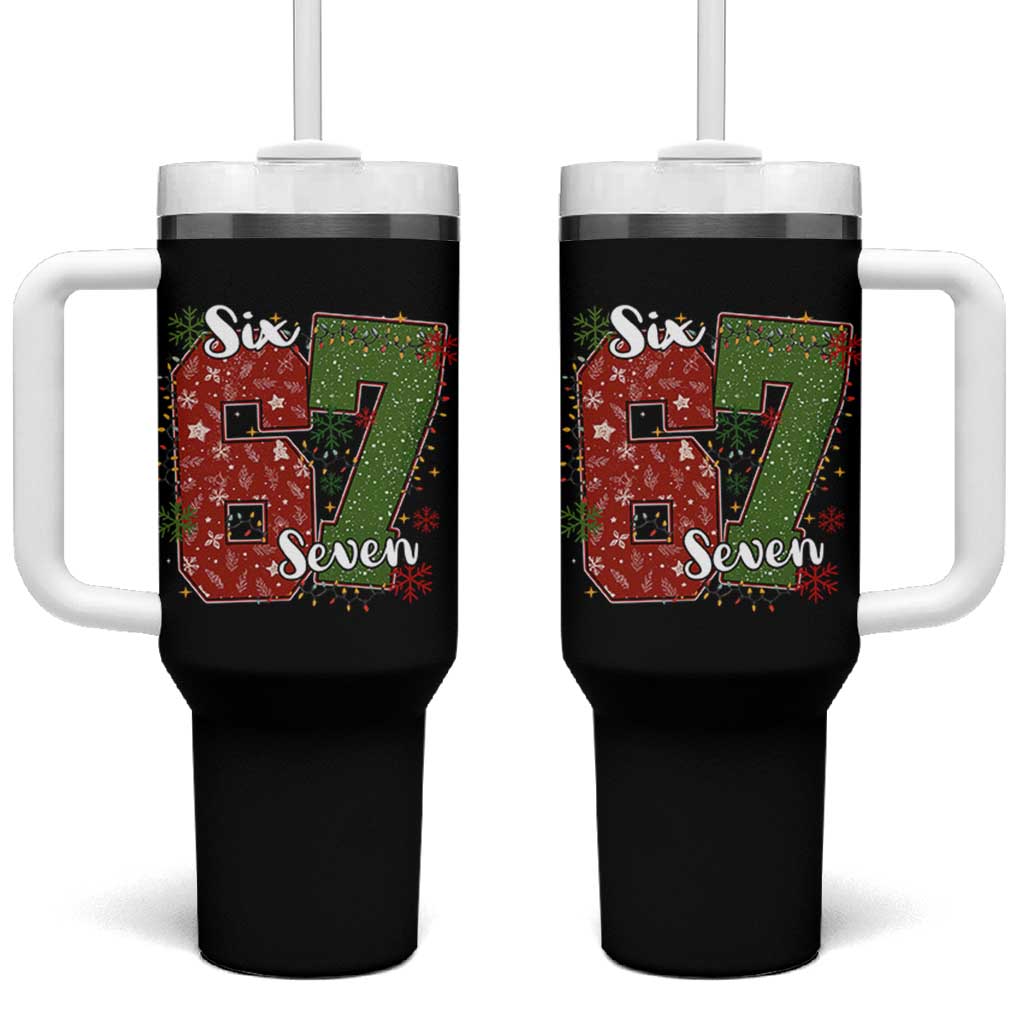 67 Christmas Tumbler With Handle Funny Six Seven Meme Gen Alpha Slang Snowflake - Wonder Print Shop