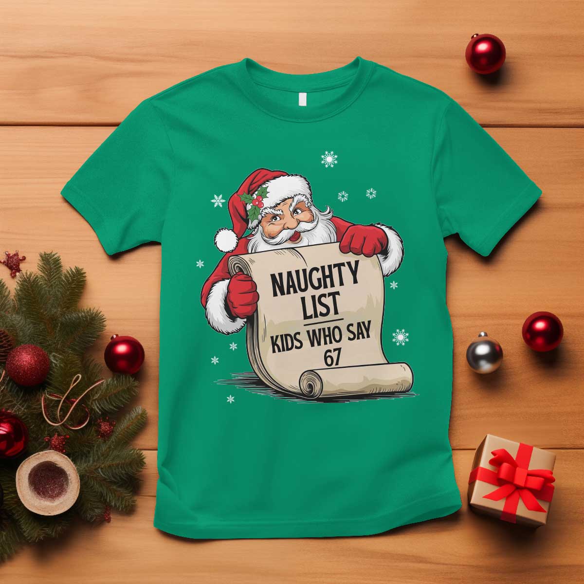 Funny 67 Christmas T Shirt Naughty List Kids Who Say Six Seven Santa - Wonder Print Shop