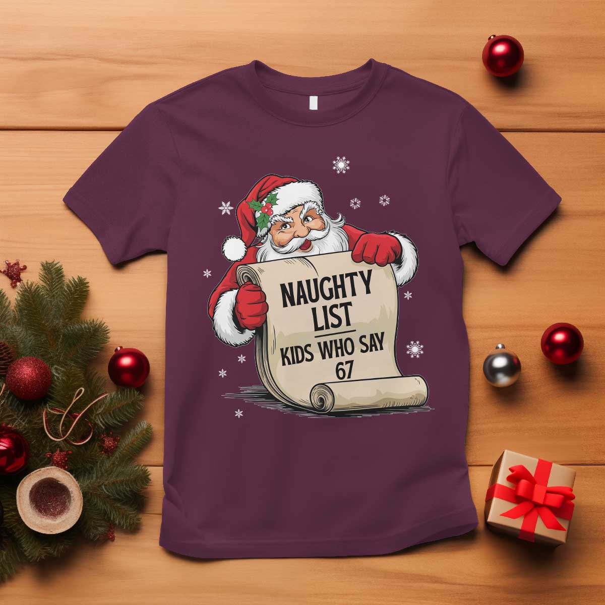 Funny 67 Christmas T Shirt Naughty List Kids Who Say Six Seven Santa - Wonder Print Shop