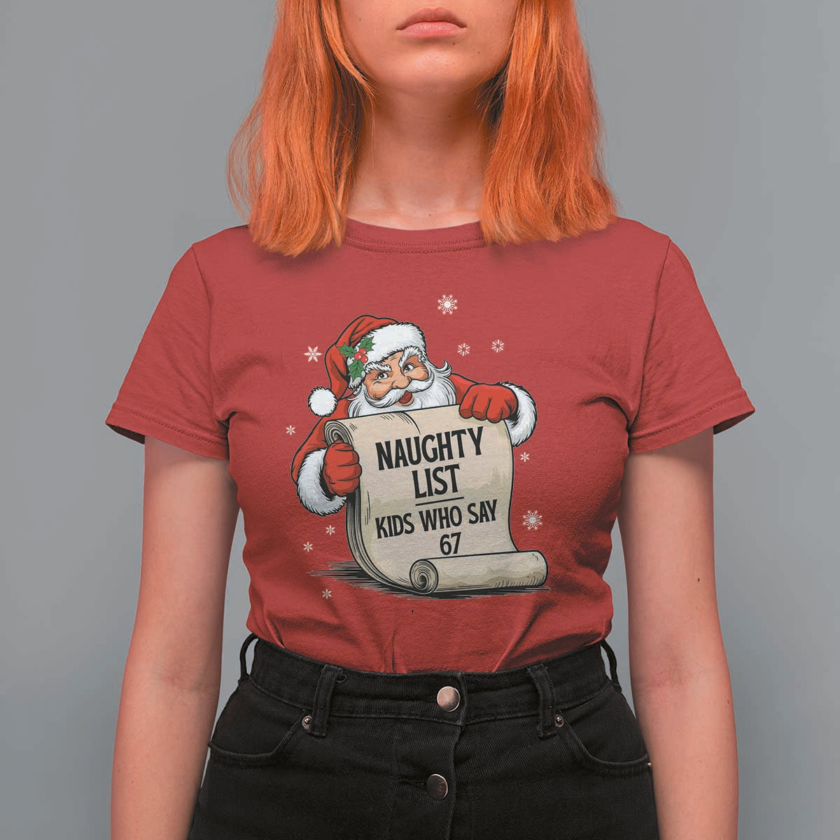 Funny 67 Christmas T Shirt For Women Naughty List Kids Who Say Six Seven Santa - Wonder Print Shop