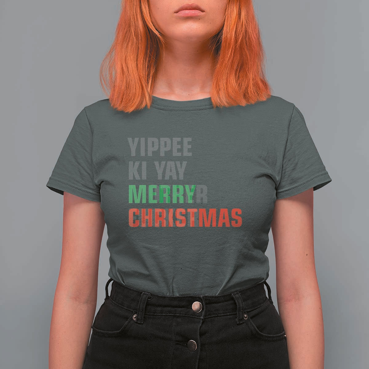 Funny Yippee Ki Yay Merry Christmas T Shirt For Women Xmas Nakatomi Plaza Hiden Text - Wonder Print Shop