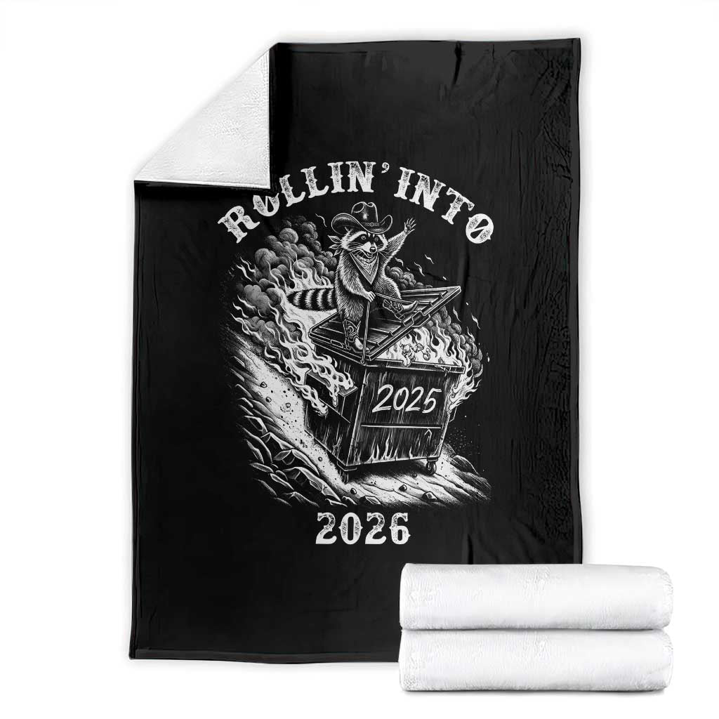Funny Cowboy Raccoon Rollin Into 2026 Throw Blanket New Year Dumpster Fire 2026 Rodeo - Wonder Print Shop