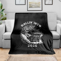 Funny Cowboy Raccoon Rollin Into 2026 Throw Blanket New Year Dumpster Fire 2026 Rodeo - Wonder Print Shop