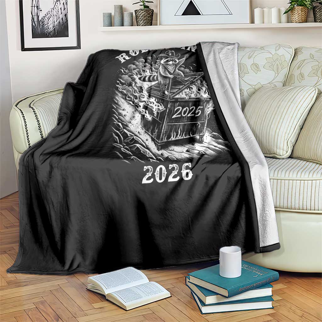 Funny Cowboy Raccoon Rollin Into 2026 Throw Blanket New Year Dumpster Fire 2026 Rodeo - Wonder Print Shop