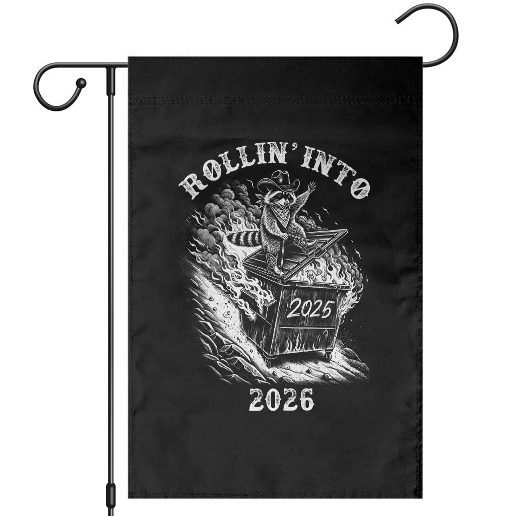 Funny Cowboy Raccoon Rollin Into 2026 Garden Flag New Year Dumpster Fire 2026 Rodeo - Wonder Print Shop