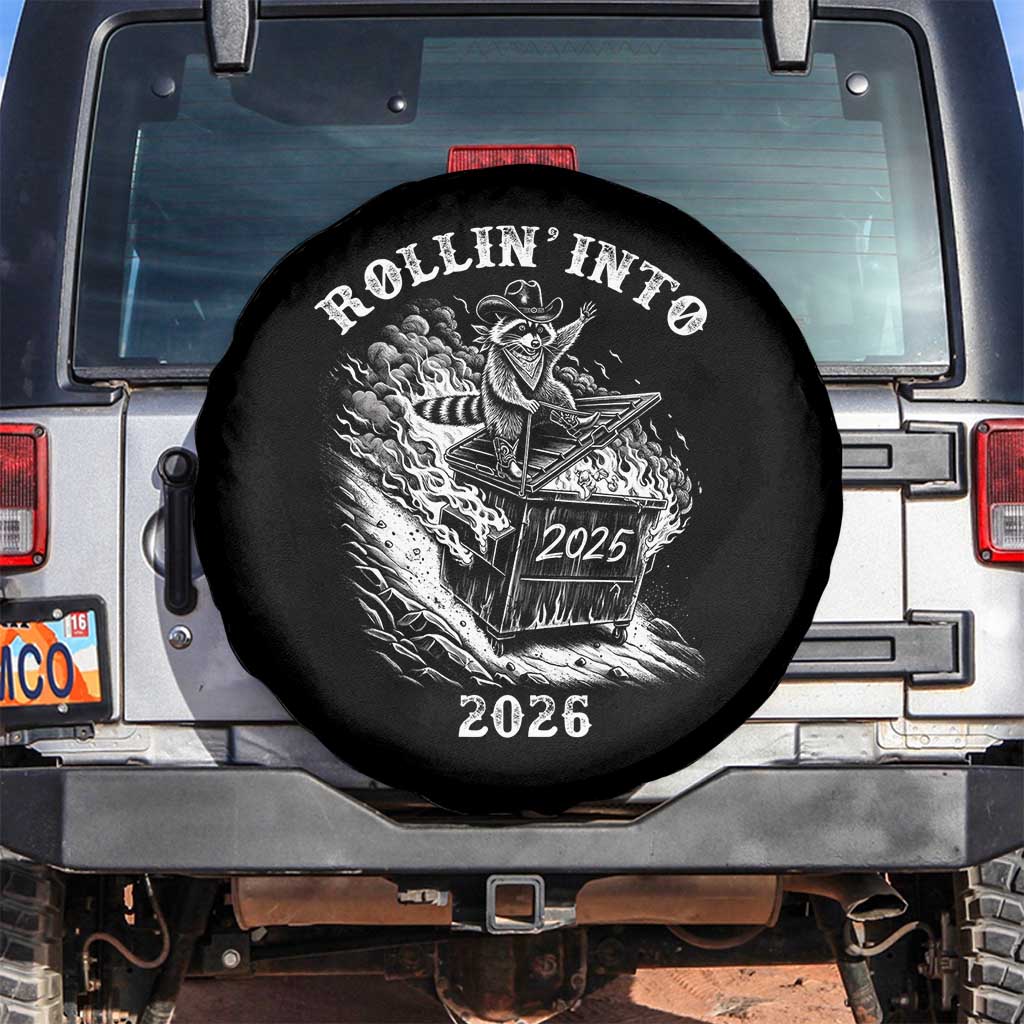 Funny Cowboy Raccoon Rollin Into 2026 Spare Tire Cover New Year Dumpster Fire 2026 Rodeo - Wonder Print Shop