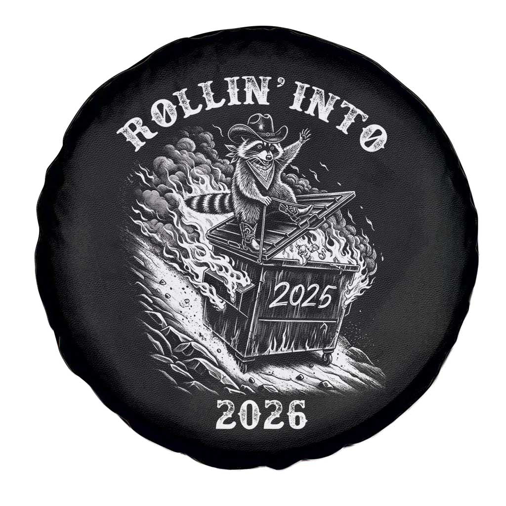 Funny Cowboy Raccoon Rollin Into 2026 Spare Tire Cover New Year Dumpster Fire 2026 Rodeo - Wonder Print Shop