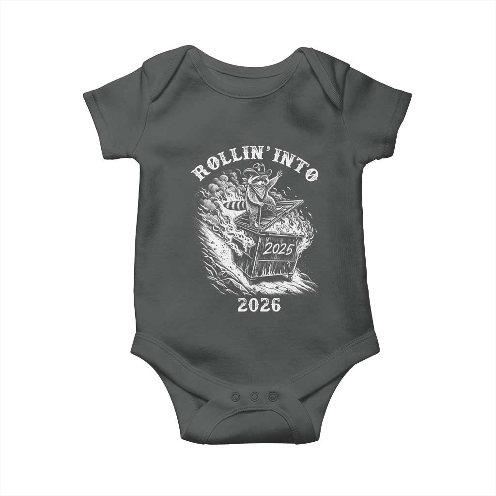 Funny Cowboy Raccoon Rollin Into 2026 Baby Onesie New Year Dumpster Fire 2026 Rodeo - Wonder Print Shop