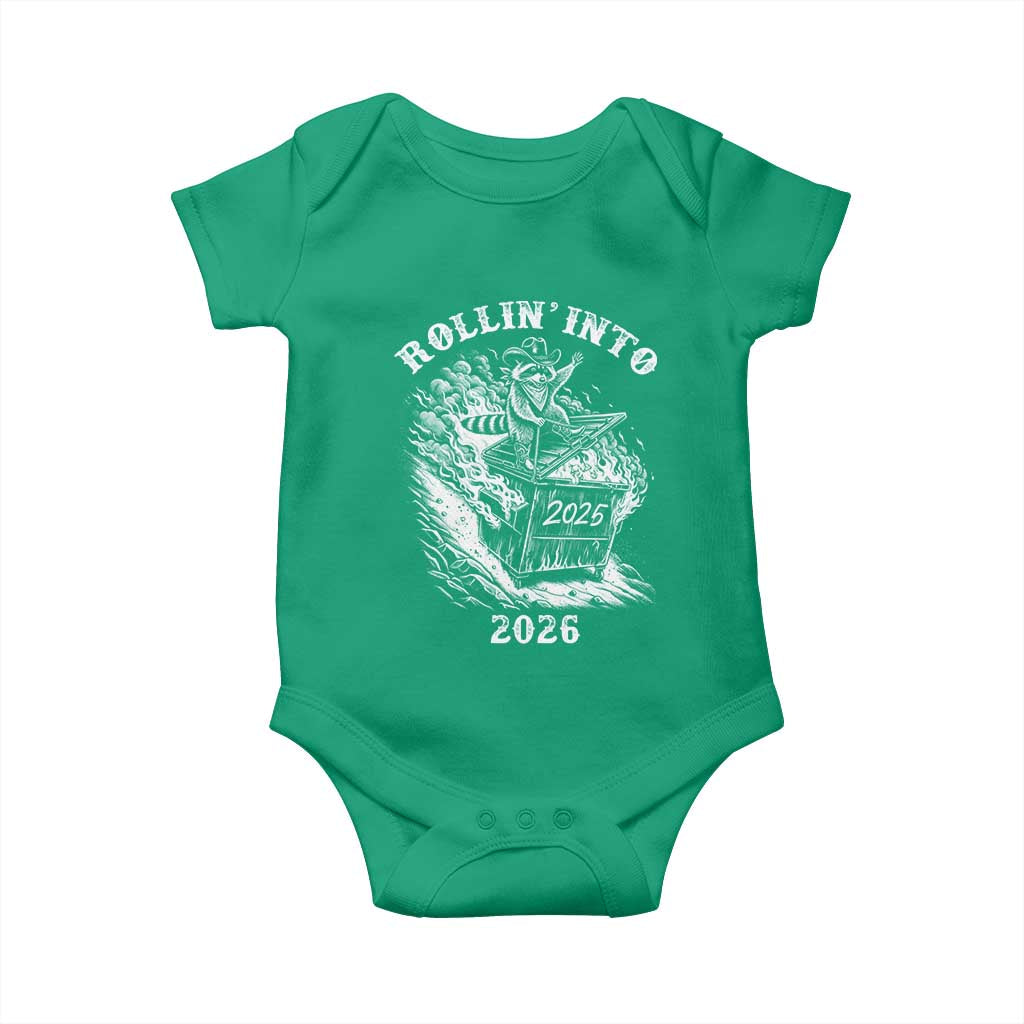 Funny Cowboy Raccoon Rollin Into 2026 Baby Onesie New Year Dumpster Fire 2026 Rodeo - Wonder Print Shop