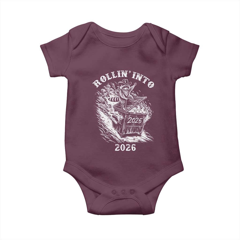 Funny Cowboy Raccoon Rollin Into 2026 Baby Onesie New Year Dumpster Fire 2026 Rodeo - Wonder Print Shop