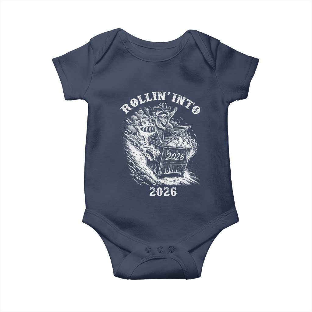 Funny Cowboy Raccoon Rollin Into 2026 Baby Onesie New Year Dumpster Fire 2026 Rodeo - Wonder Print Shop