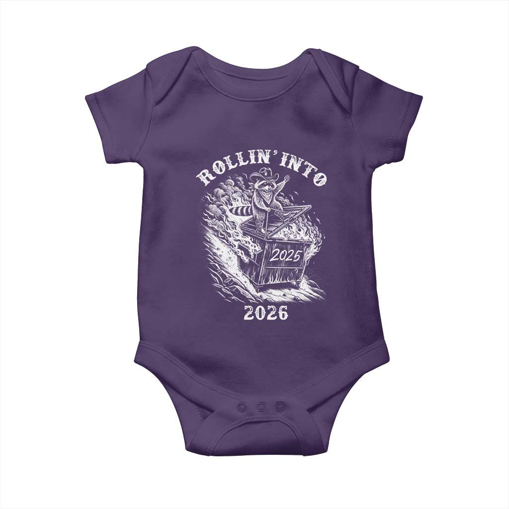Funny Cowboy Raccoon Rollin Into 2026 Baby Onesie New Year Dumpster Fire 2026 Rodeo - Wonder Print Shop