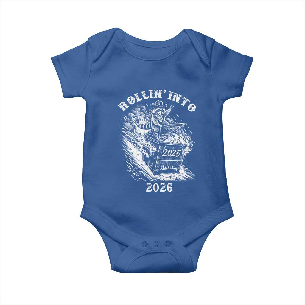 Funny Cowboy Raccoon Rollin Into 2026 Baby Onesie New Year Dumpster Fire 2026 Rodeo - Wonder Print Shop